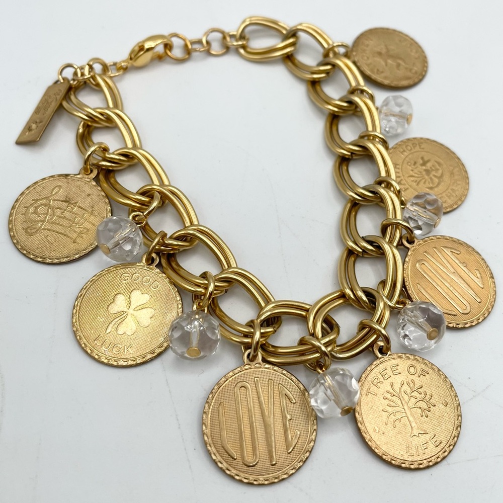 Vintage gold charm crystal bead bracelet